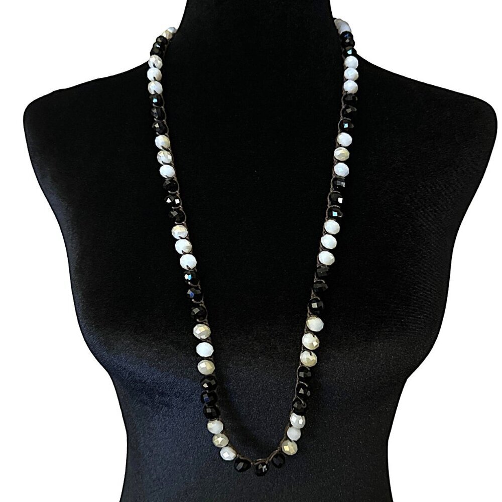 Envious Beaded Necklace Black White Brown Toggle Closure 34 Inch Length